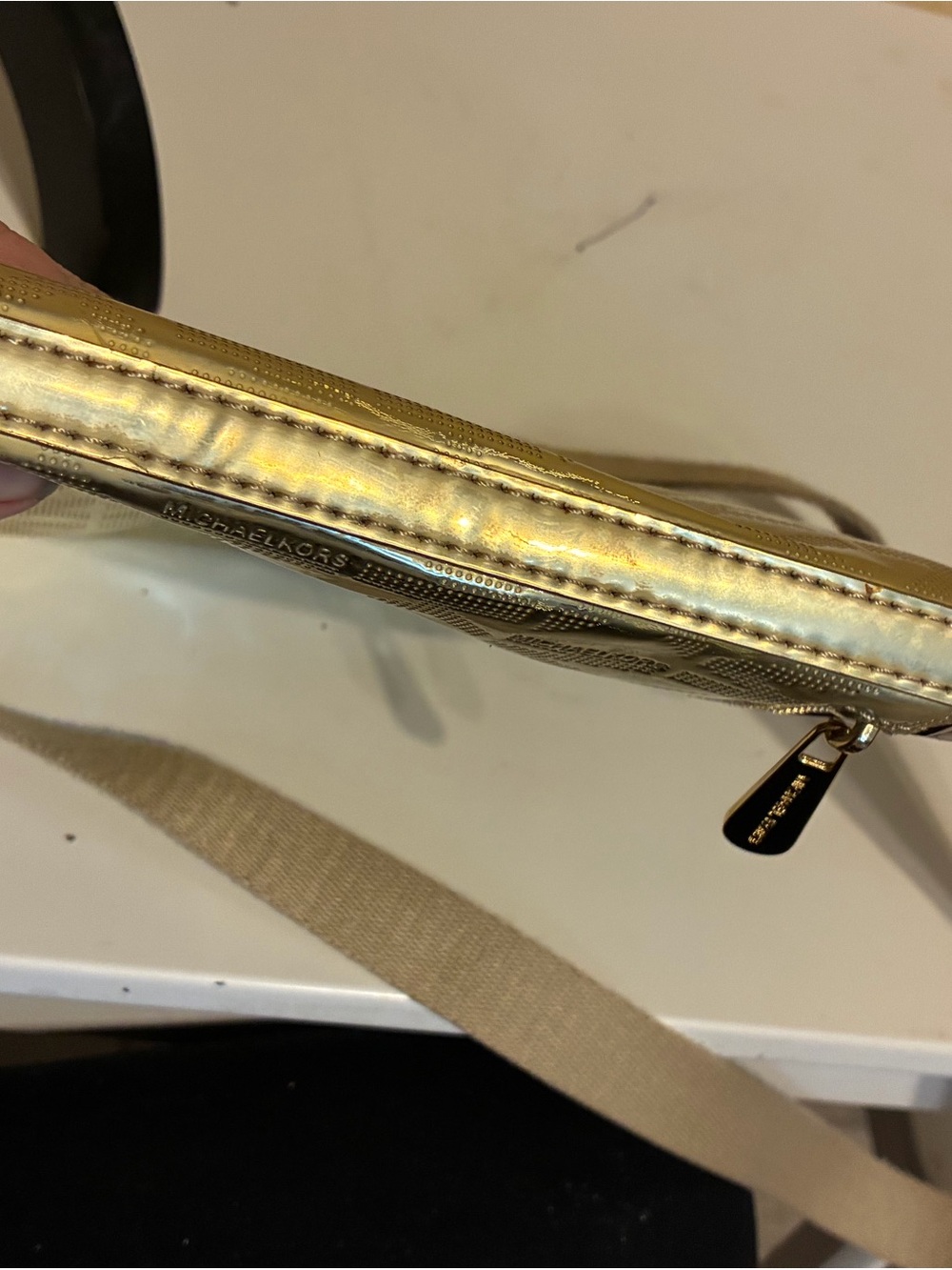 Michael Kors Slim Shiney Gold Crossbody With Canvas Strap - Picture 13 of 16
